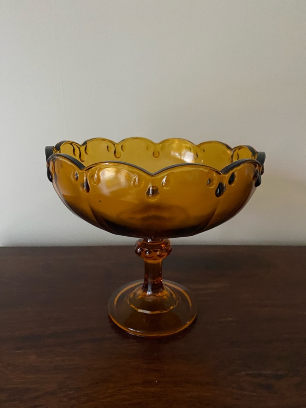 Indiana Glass • Amber • Pedestal Teardrop Compote Fruit Bowl - Picture 3 of 5